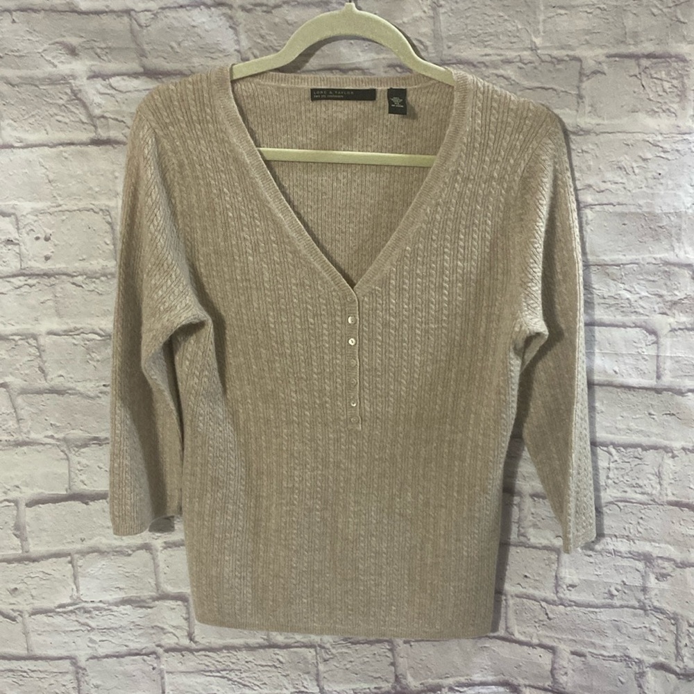 Lord & Taylor Two Ply Cashmere 3/4 Sleeve Women’s Beige Cream Sweater Size XL